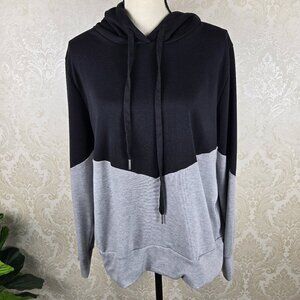 Kaileigh Size Large Black Gray Colorblock Hoodie Drawstring Hood No Pockets